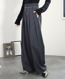 Reurie' | ツイルダブルタックスラックス/twill double tuck slacks ワイドパンツ モード カジュアル オフィス パイピング タック入り(スラックス)