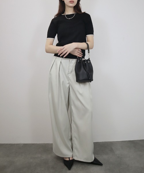 Reurie'(レウリィ)の「ツイルダブルタックスラックス/twill double tuck slacks ワイドパンツ モード カジュアル オフィス パイピング タック入り(スラックス・レディース・アイボリー/チャコールグレー・FREE)」の17枚目の写真
