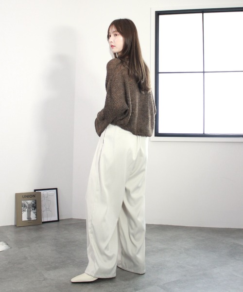 Reurie'(レウリィ)の「ツイルダブルタックスラックス/twill double tuck slacks ワイドパンツ モード カジュアル オフィス パイピング タック入り(スラックス・レディース・アイボリー/チャコールグレー・FREE)」の22枚目の写真