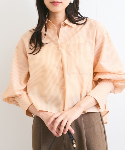 VIS（ビス）の「【防シワ/接触冷感/洗える】ボリュームスリーブショート丈シアーシャツ（シャツ/ブラウス・レディース・ホワイト/オレンジ系その他/サックスブルー・FREE）」の3枚目の写真