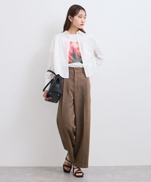 VIS（ビス）の「【防シワ/接触冷感/洗える】ボリュームスリーブショート丈シアーシャツ（シャツ/ブラウス・レディース・ホワイト/オレンジ系その他/サックスブルー・FREE）」の4枚目の写真