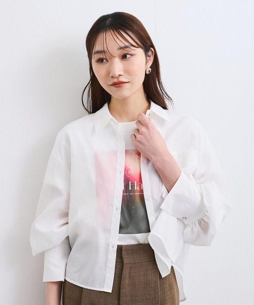 VIS（ビス）の「【防シワ/接触冷感/洗える】ボリュームスリーブショート丈シアーシャツ（シャツ/ブラウス・レディース・ホワイト/オレンジ系その他/サックスブルー・FREE）」の5枚目の写真