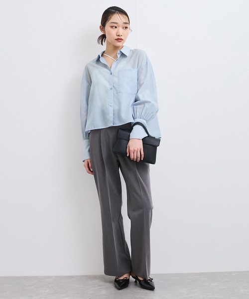 VIS（ビス）の「【防シワ/接触冷感/洗える】ボリュームスリーブショート丈シアーシャツ（シャツ/ブラウス・レディース・ホワイト/オレンジ系その他/サックスブルー・FREE）」の13枚目の写真