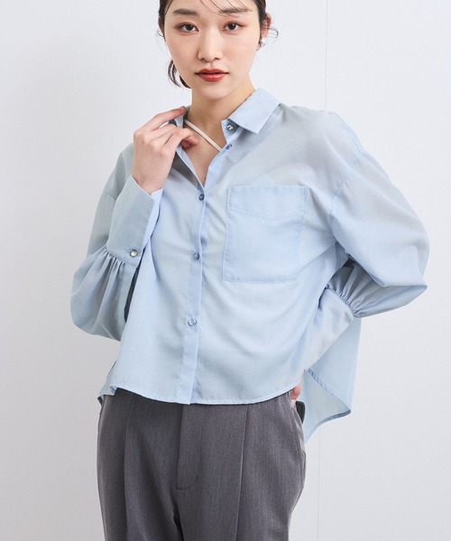 VIS（ビス）の「【防シワ/接触冷感/洗える】ボリュームスリーブショート丈シアーシャツ（シャツ/ブラウス・レディース・ホワイト/オレンジ系その他/サックスブルー・FREE）」の14枚目の写真