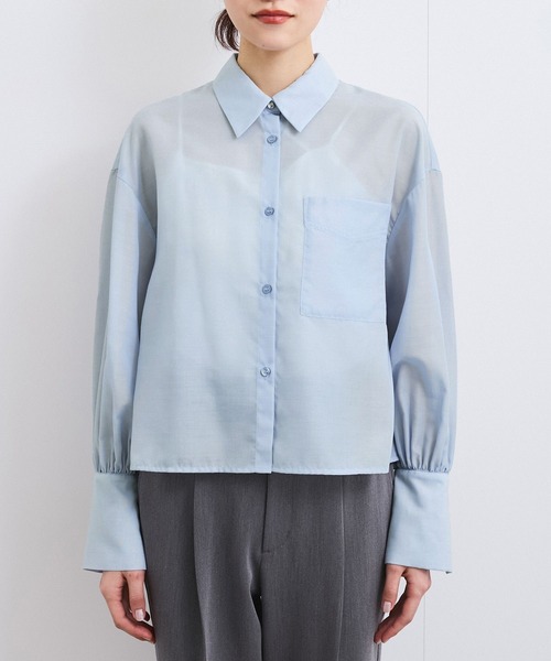 VIS（ビス）の「【防シワ/接触冷感/洗える】ボリュームスリーブショート丈シアーシャツ（シャツ/ブラウス・レディース・ホワイト/オレンジ系その他/サックスブルー・FREE）」の17枚目の写真