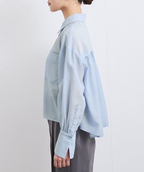 VIS（ビス）の「【防シワ/接触冷感/洗える】ボリュームスリーブショート丈シアーシャツ（シャツ/ブラウス・レディース・ホワイト/オレンジ系その他/サックスブルー・FREE）」の18枚目の写真