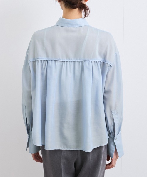 VIS（ビス）の「【防シワ/接触冷感/洗える】ボリュームスリーブショート丈シアーシャツ（シャツ/ブラウス・レディース・ホワイト/オレンジ系その他/サックスブルー・FREE）」の19枚目の写真