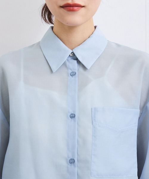 VIS（ビス）の「【防シワ/接触冷感/洗える】ボリュームスリーブショート丈シアーシャツ（シャツ/ブラウス・レディース・ホワイト/オレンジ系その他/サックスブルー・FREE）」の20枚目の写真