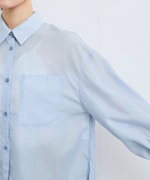 VIS（ビス）の「【防シワ/接触冷感/洗える】ボリュームスリーブショート丈シアーシャツ（シャツ/ブラウス・レディース・ホワイト/オレンジ系その他/サックスブルー・FREE）」の21枚目の写真