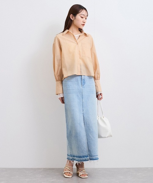 VIS（ビス）の「【防シワ/接触冷感/洗える】ボリュームスリーブショート丈シアーシャツ（シャツ/ブラウス・レディース・ホワイト/オレンジ系その他/サックスブルー・FREE）」の9枚目の写真