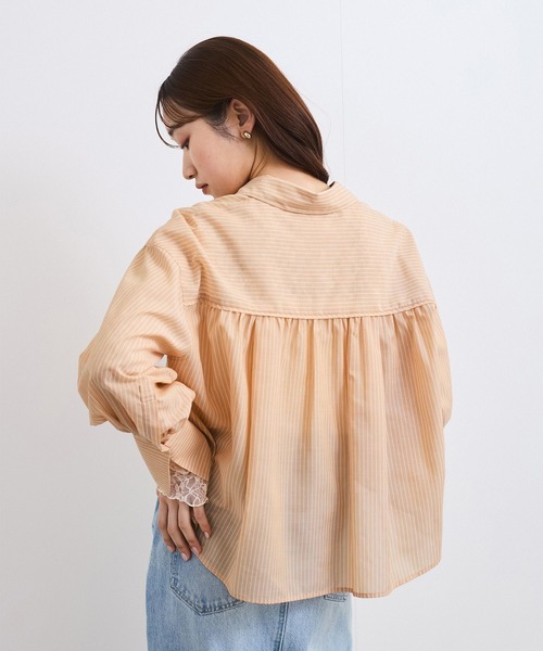 VIS（ビス）の「【防シワ/接触冷感/洗える】ボリュームスリーブショート丈シアーシャツ（シャツ/ブラウス・レディース・ホワイト/オレンジ系その他/サックスブルー・FREE）」の11枚目の写真