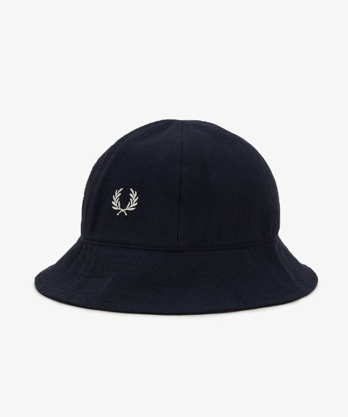 【関税込み】Fred Perry ネイビー Dual Branded バケットハット セール】Seersucker Bucket Hat／シアサッカーバケットハット