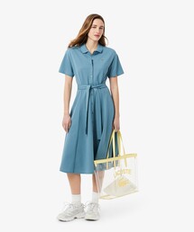 LACOSTE | 鹿の子地シャツドレス ドレープフレアワンピース(シャツワンピース)