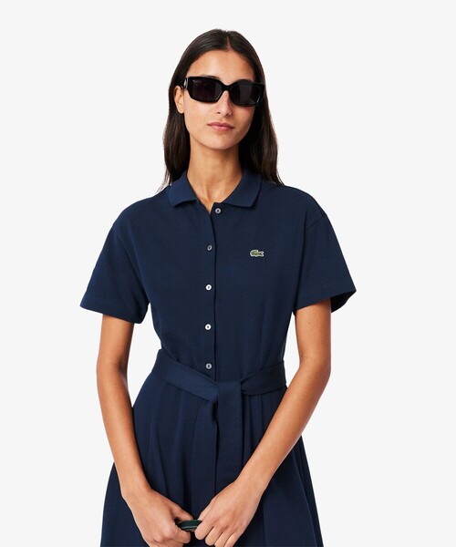 鹿の子地シャツドレス ドレープフレアワンピース（シャツ