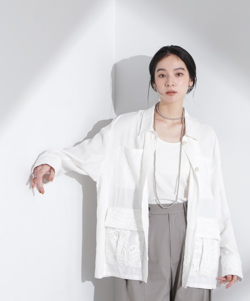 リングジャケット×ナノユニバース×ペッレモルビダ サファリジャケット ナイロン セール】ポイントレースサファリジャケット（テーラード