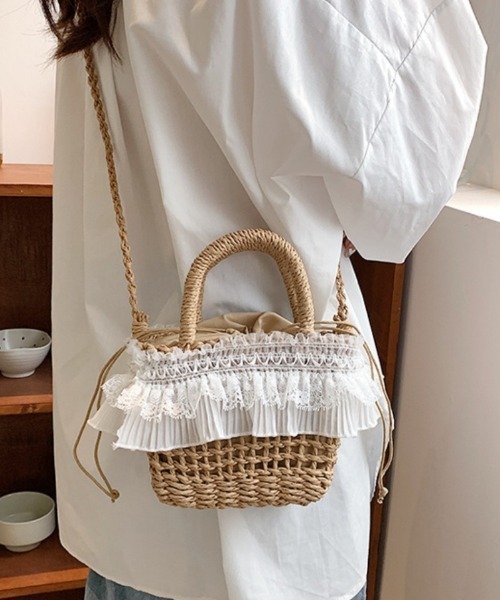 セール】2way レースデザイン かごショルダーバッグ ハンドバッグ