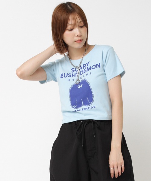 RNA(アールエヌエー)の「M2459 BUSHYDEMONチビT(Tシャツ/カットソー・レディース・ブラウン/ホワイト/ライトブルー・MEDIUM)」の1枚目の写真