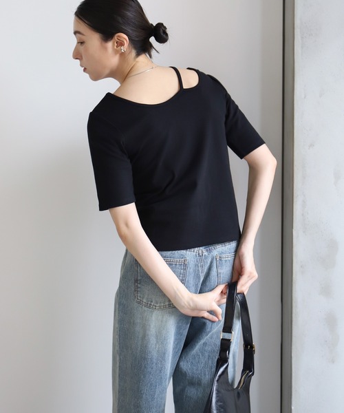 select MOCA(セレクトモカ)の「デザインネックハーフスリーブトップス(Tシャツ/カットソー・レディース・アイボリー/ブラック/ブラウン・FREE)」の20枚目の写真