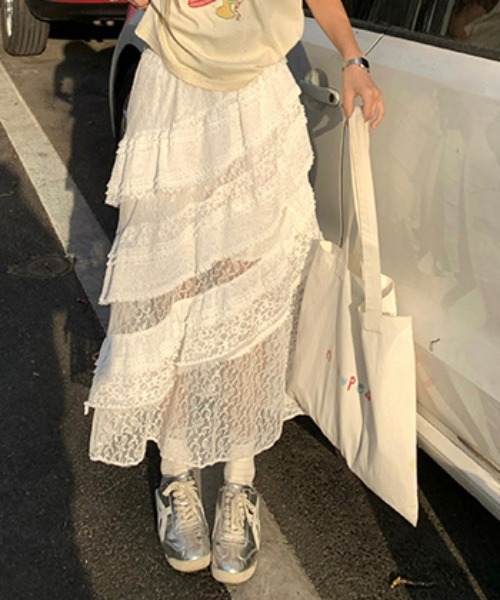 gossip!ロサンゼルス(ゴシップロサンゼルス)の「Y2K 総レース不規則 スカート 日常&シンプル 25SS(スカート・レディース・ホワイト・FREE)」の13枚目の写真