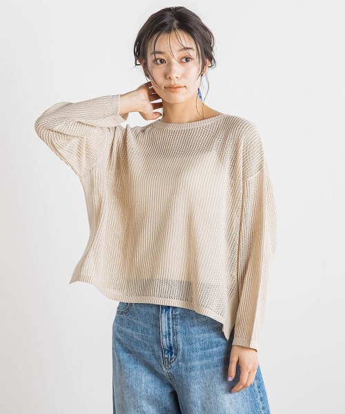 Droite lautreamont(ドロワットロートレアモン)の「メッシュ柄プルオーバー≪手洗い可能≫(ニット/セーター・レディース・ベージュ/オフホワイト/ブルー・M)」の2枚目の写真