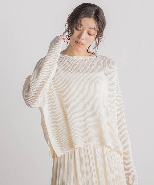 Droite lautreamont(ドロワットロートレアモン)の「メッシュ柄プルオーバー≪手洗い可能≫(ニット/セーター・レディース・ベージュ/オフホワイト/ブルー・M)」の1枚目の写真