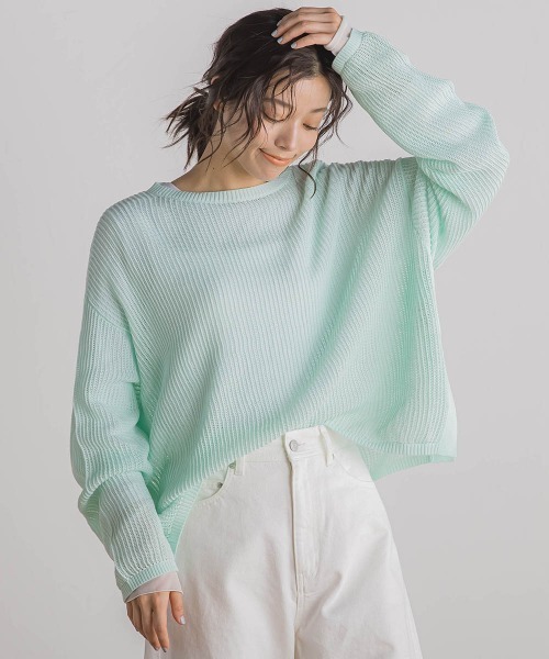Droite lautreamont(ドロワットロートレアモン)の「メッシュ柄プルオーバー≪手洗い可能≫(ニット/セーター・レディース・ベージュ/オフホワイト/ブルー・M)」の3枚目の写真