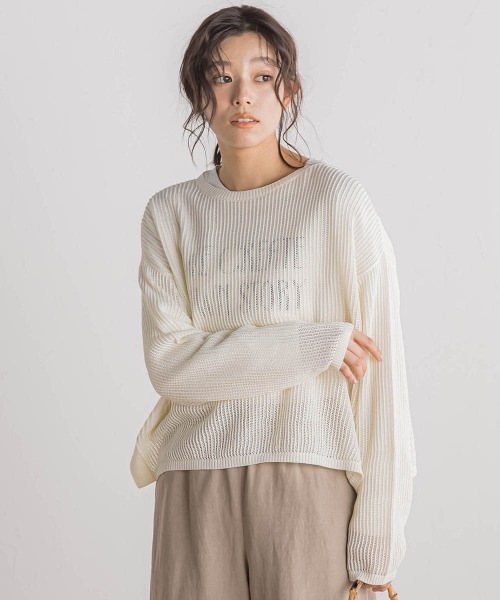 Droite lautreamont(ドロワットロートレアモン)の「メッシュ柄プルオーバー≪手洗い可能≫(ニット/セーター・レディース・ベージュ/オフホワイト/ブルー・M)」の6枚目の写真