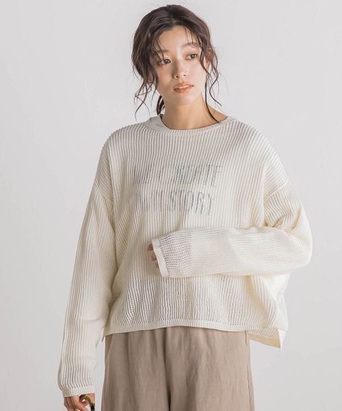Droite lautreamont(ドロワットロートレアモン)の「メッシュ柄プルオーバー≪手洗い可能≫(ニット/セーター・レディース・ベージュ/オフホワイト/ブルー・M)」の7枚目の写真