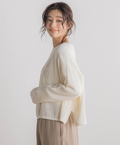 Droite lautreamont(ドロワットロートレアモン)の「メッシュ柄プルオーバー≪手洗い可能≫(ニット/セーター・レディース・ベージュ/オフホワイト/ブルー・M)」の8枚目の写真