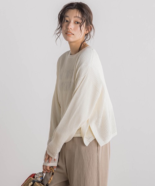 Droite lautreamont(ドロワットロートレアモン)の「メッシュ柄プルオーバー≪手洗い可能≫(ニット/セーター・レディース・ベージュ/オフホワイト/ブルー・M)」の9枚目の写真