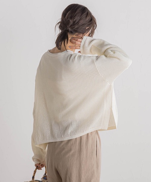 Droite lautreamont(ドロワットロートレアモン)の「メッシュ柄プルオーバー≪手洗い可能≫(ニット/セーター・レディース・ベージュ/オフホワイト/ブルー・M)」の10枚目の写真