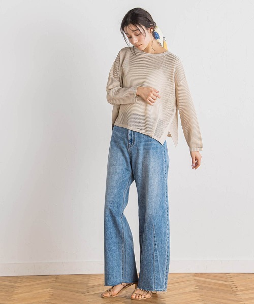 Droite lautreamont(ドロワットロートレアモン)の「メッシュ柄プルオーバー≪手洗い可能≫(ニット/セーター・レディース・ベージュ/オフホワイト/ブルー・M)」の16枚目の写真