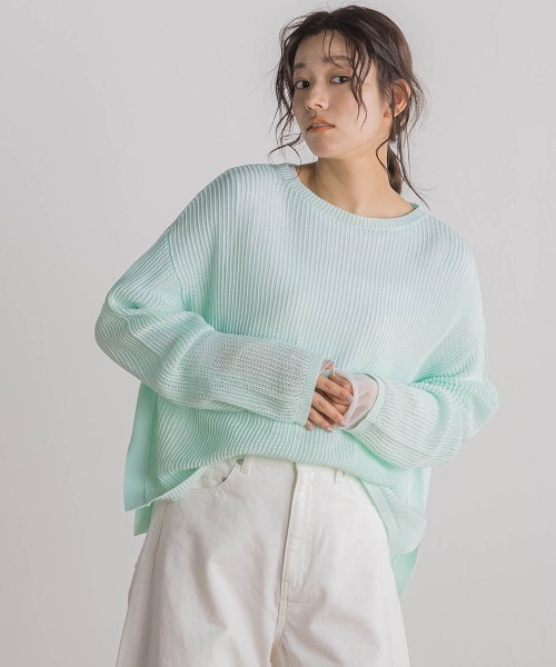 Droite lautreamont(ドロワットロートレアモン)の「メッシュ柄プルオーバー≪手洗い可能≫(ニット/セーター・レディース・ベージュ/オフホワイト/ブルー・M)」の17枚目の写真