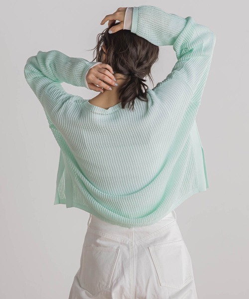 Droite lautreamont(ドロワットロートレアモン)の「メッシュ柄プルオーバー≪手洗い可能≫(ニット/セーター・レディース・ベージュ/オフホワイト/ブルー・M)」の18枚目の写真