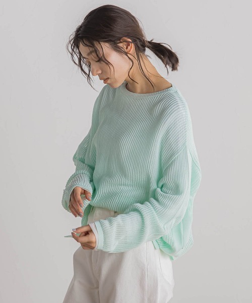 Droite lautreamont(ドロワットロートレアモン)の「メッシュ柄プルオーバー≪手洗い可能≫(ニット/セーター・レディース・ベージュ/オフホワイト/ブルー・M)」の19枚目の写真