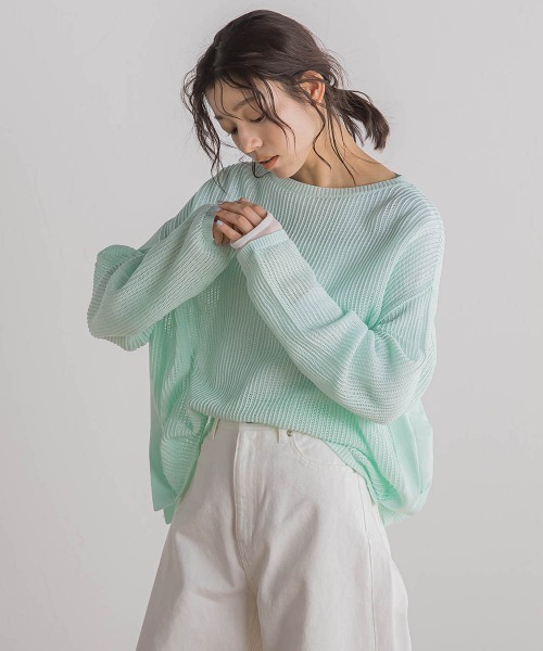 Droite lautreamont(ドロワットロートレアモン)の「メッシュ柄プルオーバー≪手洗い可能≫(ニット/セーター・レディース・ベージュ/オフホワイト/ブルー・M)」の20枚目の写真