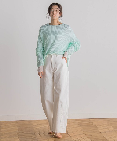 Droite lautreamont(ドロワットロートレアモン)の「メッシュ柄プルオーバー≪手洗い可能≫(ニット/セーター・レディース・ベージュ/オフホワイト/ブルー・M)」の21枚目の写真