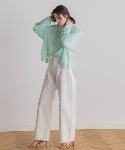 Droite lautreamont(ドロワットロートレアモン)の「メッシュ柄プルオーバー≪手洗い可能≫(ニット/セーター・レディース・ベージュ/オフホワイト/ブルー・M)」の22枚目の写真