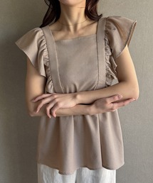リネン混フリルペプラムブラウス