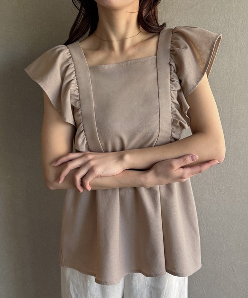 journal standard luxe フレンチリネンフリルTOP ベージュ フレンチ