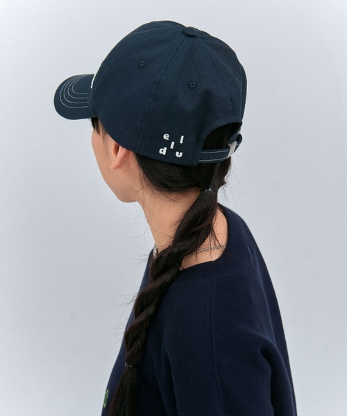new now ネイビー ベースボールキャップ elldu/エルドゥ」Here and now stitch Ball cap ステッチボール