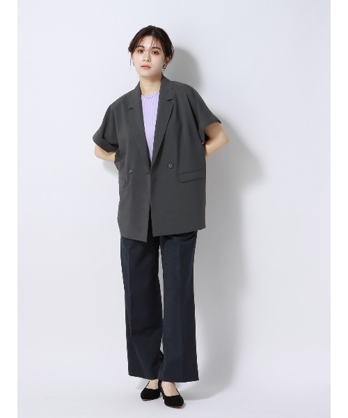 SUIT SQUARE（スーツスクエア）の「ダブルブレストシアーシャツジャケット 半袖 ウォッシャブル 麻調ポプリン 無地（シャツ/ブラウス・レディース・グレー系/ベージュ系・38(9号)）」の12枚目の写真