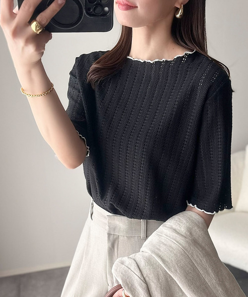 セール】肌見せしすぎず、ほんのり色っぽ。透かし編みメロウトップス