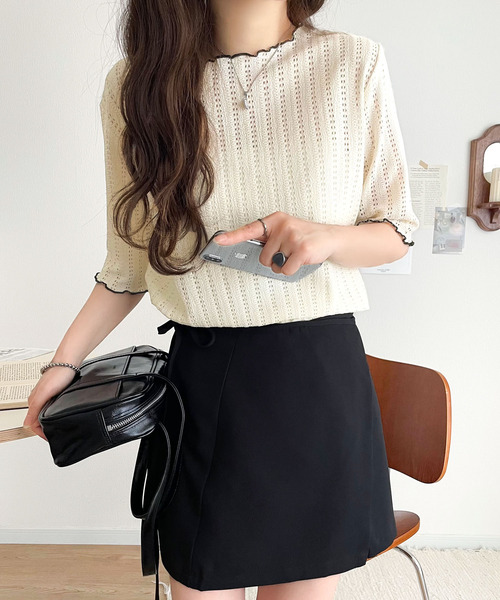 classicalelf（クラシカルエルフ）の「肌見せしすぎず、ほんのり色っぽ。透かし編みメロウトップスカットソー（半袖）（Tシャツ/カットソー・レディース・ピンク/アイボリー/ブラック/ライトグレー・SMALL/LARGE/MEDIUM/X-LARGE）」の18枚目の写真