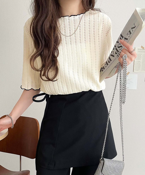 classicalelf（クラシカルエルフ）の「肌見せしすぎず、ほんのり色っぽ。透かし編みメロウトップスカットソー（半袖）（Tシャツ/カットソー・レディース・ピンク/アイボリー/ブラック/ライトグレー・SMALL/LARGE/MEDIUM/X-LARGE）」の20枚目の写真