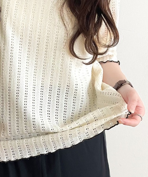classicalelf（クラシカルエルフ）の「肌見せしすぎず、ほんのり色っぽ。透かし編みメロウトップスカットソー（半袖）（Tシャツ/カットソー・レディース・ピンク/アイボリー/ブラック/ライトグレー・SMALL/LARGE/MEDIUM/X-LARGE）」の12枚目の写真