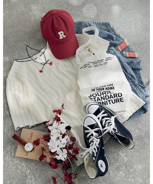 classicalelf（クラシカルエルフ）の「肌見せしすぎず、ほんのり色っぽ。透かし編みメロウトップスカットソー（半袖）（Tシャツ/カットソー・レディース・ピンク/アイボリー/ブラック/ライトグレー・SMALL/LARGE/MEDIUM/X-LARGE）」の6枚目の写真