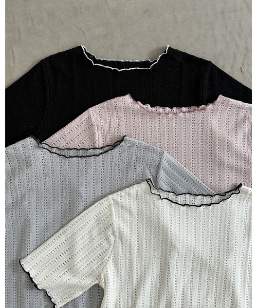 classicalelf（クラシカルエルフ）の「肌見せしすぎず、ほんのり色っぽ。透かし編みメロウトップスカットソー（半袖）（Tシャツ/カットソー・レディース・ピンク/アイボリー/ブラック/ライトグレー・SMALL/LARGE/MEDIUM/X-LARGE）」の9枚目の写真