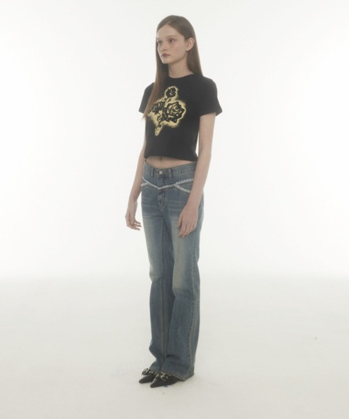 Midnight Move（ミッドナイトムーブ）の「Midnight Move／FL CROP  T（Tシャツ/カットソー・レディース・ブラック/ホワイト・FREE）」の4枚目の写真