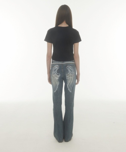 Midnight Move（ミッドナイトムーブ）の「Midnight Move／FL CROP  T（Tシャツ/カットソー・レディース・ブラック/ホワイト・FREE）」の5枚目の写真